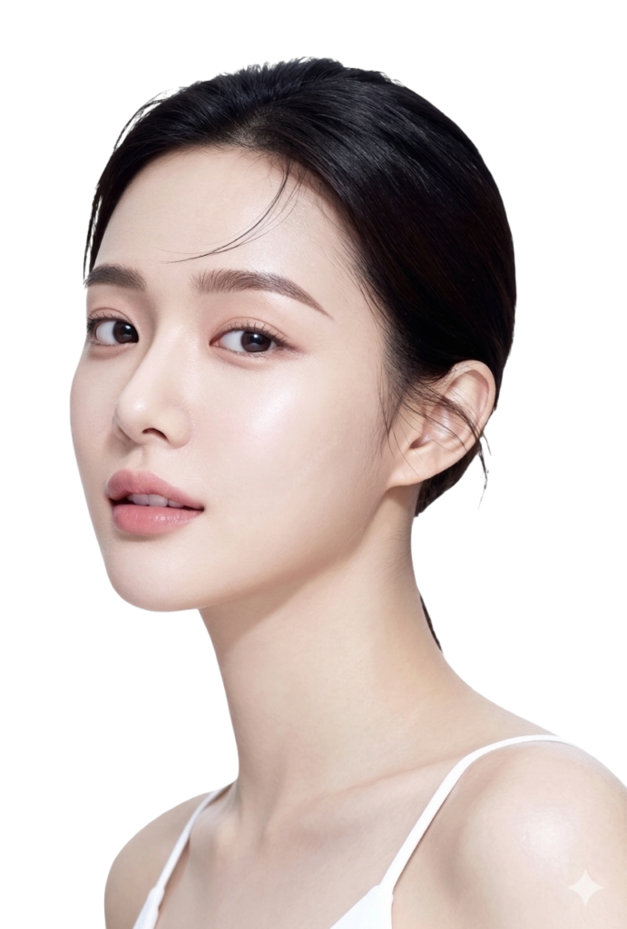 Rutina K-beauty Rostro de mujer coreana con piel limpia y luminosa mostrando resultado de rutina de skincare k-beauty.